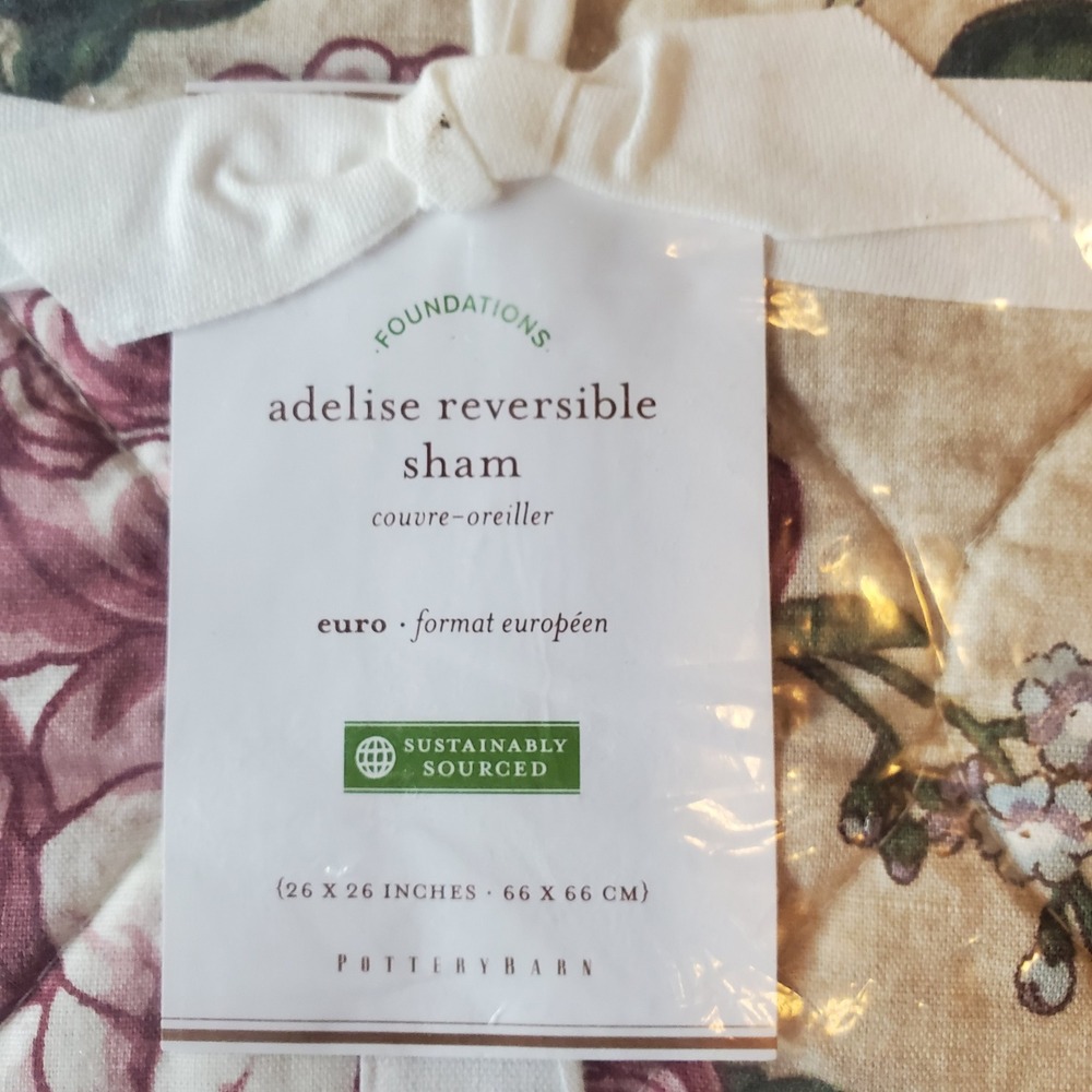 Potterybarn Adelise Reversible Euro Sham Set of 2 Floral Rose Cotton Linen NEW - Picture 5 of 7